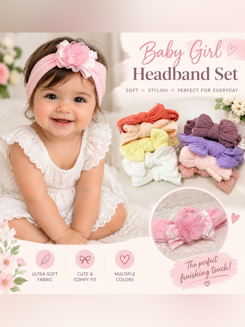 Set of 10 Colorful Baby Girl Headbands
